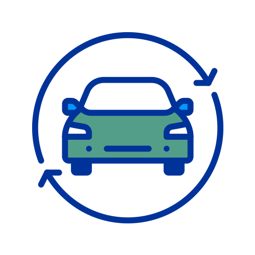 車のまわりに丸い矢印のイラスト