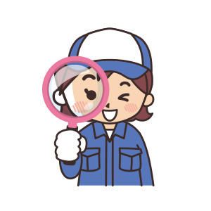 虫眼鏡でチェックをしている女性整備士のイラスト