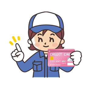 クレジットカードを持っている女性整備士のイラスト