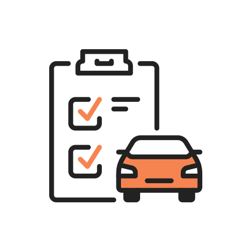 オレンジの車とチェック表のイラスト